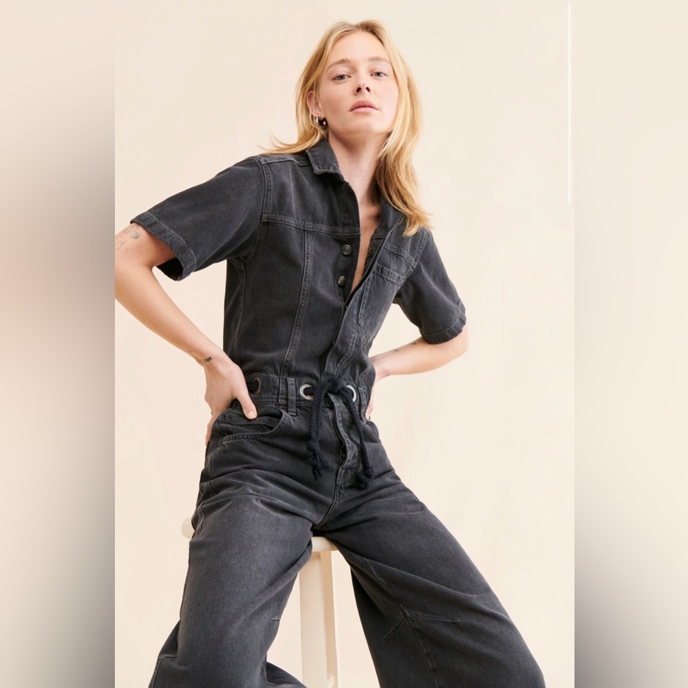 Free People We The Free Edison Wide Leg Denim Coverall Jumpsuit